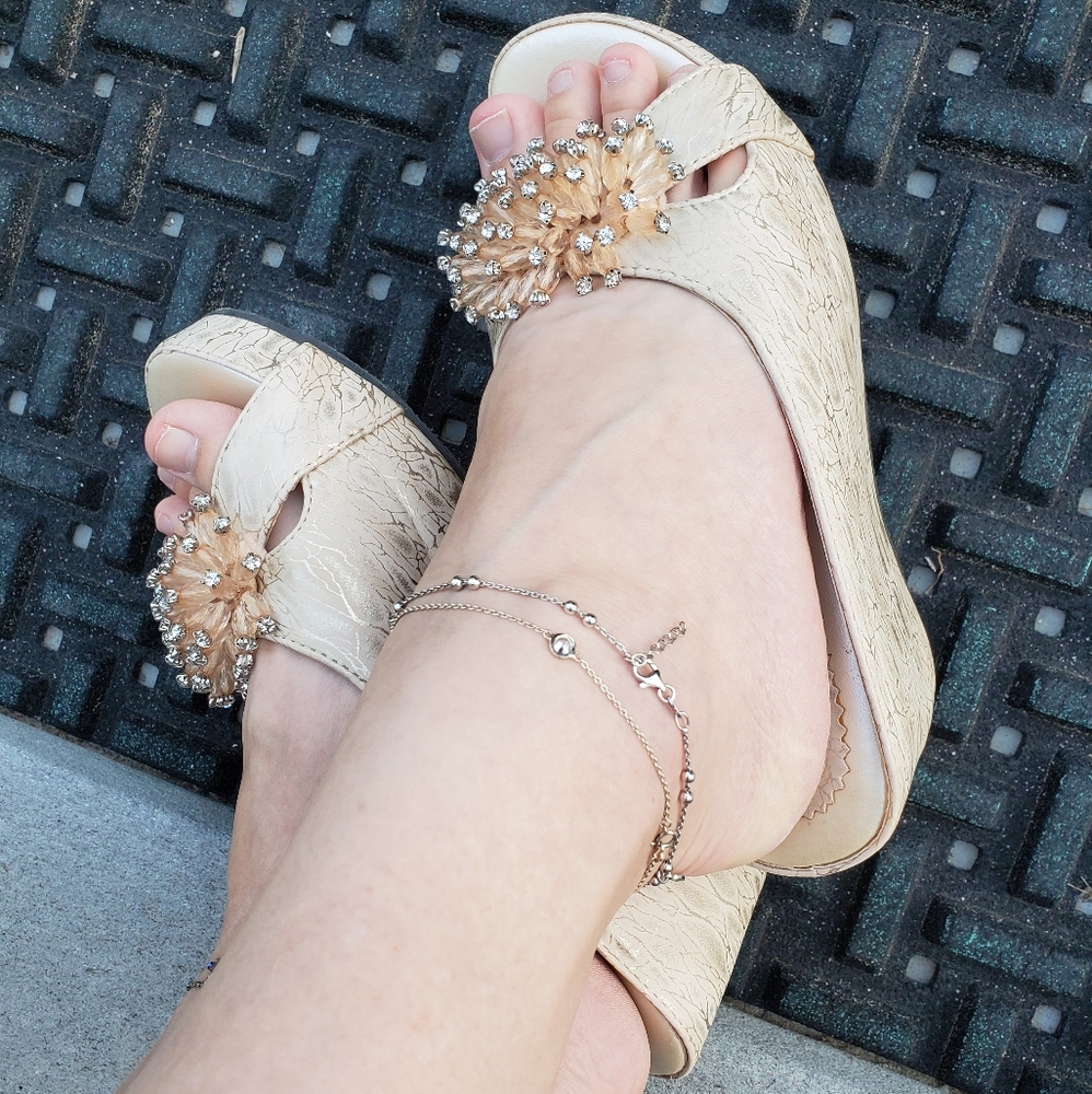 Pierre Dumas Beaded Accent Chunky Slip-on Wedges